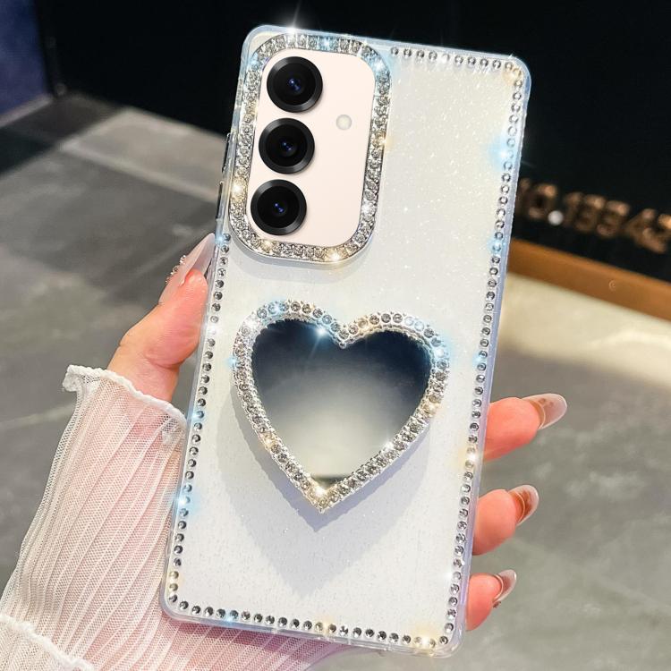 Diamond Glitter Mirror Heart Holder Phone Case, For Samsung Galaxy S25 5G, For Samsung Galaxy S25+ 5G, For Samsung Galaxy S25 Ultra 5G, For Samsung Galaxy A16 5G, For Samsung Galaxy S24 FE 5G, For Samsung Galaxy A15 5G, For Samsung Galaxy A55 5G       ...