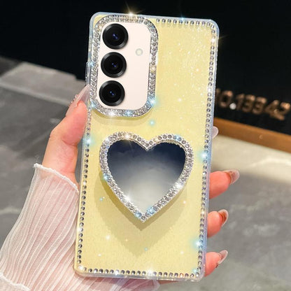 Diamond Glitter Mirror Heart Holder Phone Case, For Samsung Galaxy S25 5G, For Samsung Galaxy S25+ 5G, For Samsung Galaxy S25 Ultra 5G, For Samsung Galaxy A16 5G, For Samsung Galaxy S24 FE 5G, For Samsung Galaxy A15 5G, For Samsung Galaxy A55 5G       ...