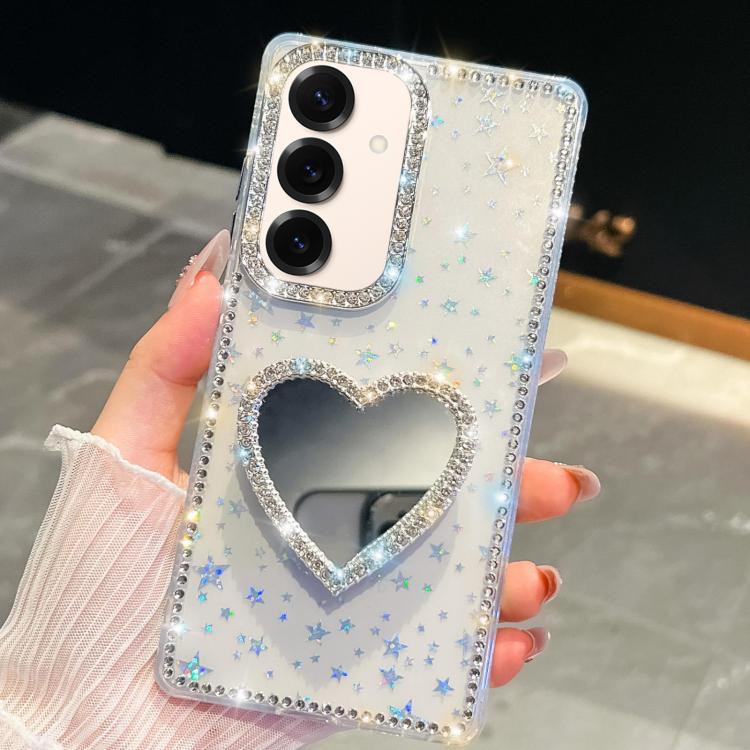 Diamond Glitter Mirror Heart Holder Phone Case, For Samsung Galaxy S25 5G, For Samsung Galaxy S25+ 5G, For Samsung Galaxy S25 Ultra 5G, For Samsung Galaxy A16 5G, For Samsung Galaxy S24 FE 5G, For Samsung Galaxy A15 5G, For Samsung Galaxy A55 5G       ...