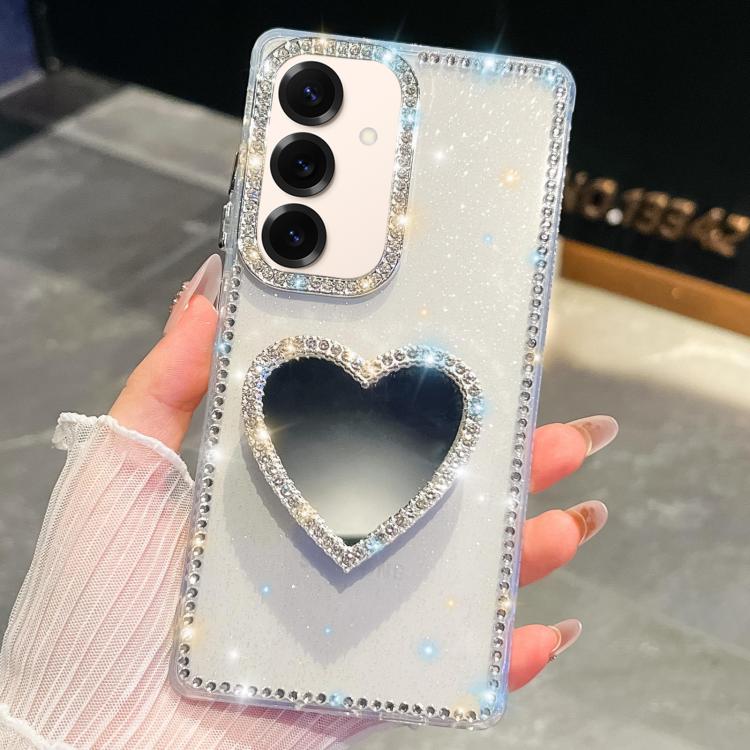 Diamond Glitter Mirror Heart Holder Phone Case, For Samsung Galaxy S25 5G, For Samsung Galaxy S25+ 5G, For Samsung Galaxy S25 Ultra 5G, For Samsung Galaxy A16 5G, For Samsung Galaxy S24 FE 5G, For Samsung Galaxy A15 5G, For Samsung Galaxy A55 5G       ...