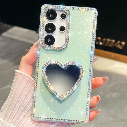 Diamond Glitter Mirror Heart Holder Phone Case, For Samsung Galaxy S25 5G, For Samsung Galaxy S25+ 5G, For Samsung Galaxy S25 Ultra 5G, For Samsung Galaxy A16 5G, For Samsung Galaxy S24 FE 5G, For Samsung Galaxy A15 5G, For Samsung Galaxy A55 5G       ...