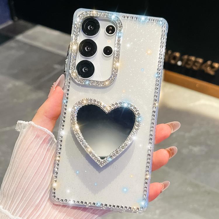 Diamond Glitter Mirror Heart Holder Phone Case, For Samsung Galaxy S25 5G, For Samsung Galaxy S25+ 5G, For Samsung Galaxy S25 Ultra 5G, For Samsung Galaxy A16 5G, For Samsung Galaxy S24 FE 5G, For Samsung Galaxy A15 5G, For Samsung Galaxy A55 5G       ...