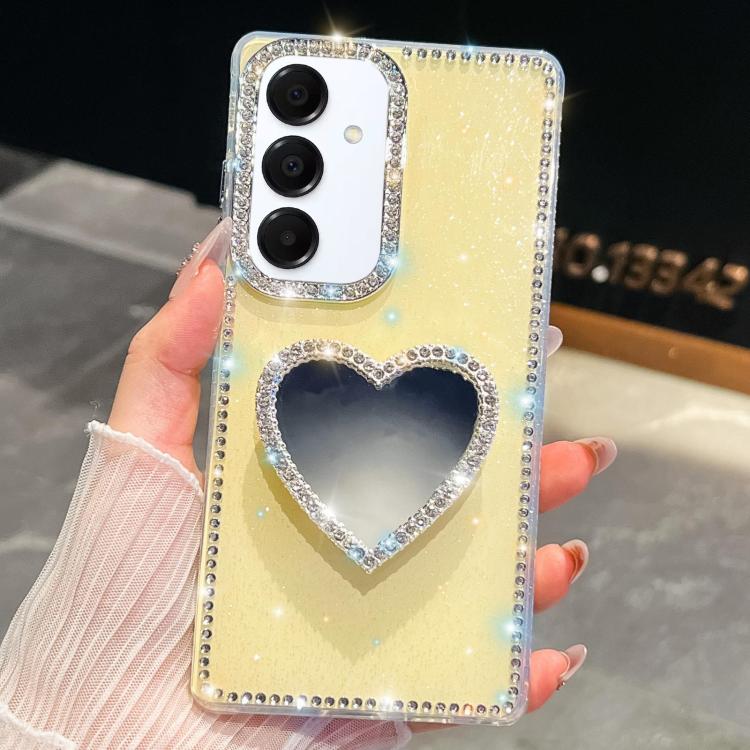 Diamond Glitter Mirror Heart Holder Phone Case, For Samsung Galaxy S25 5G, For Samsung Galaxy S25+ 5G, For Samsung Galaxy S25 Ultra 5G, For Samsung Galaxy A16 5G, For Samsung Galaxy S24 FE 5G, For Samsung Galaxy A15 5G, For Samsung Galaxy A55 5G       ...