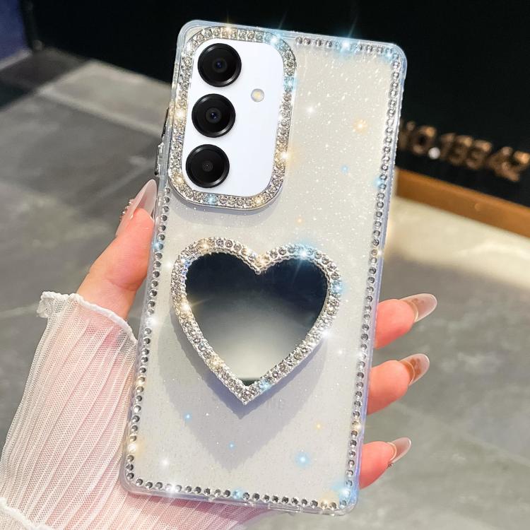 Diamond Glitter Mirror Heart Holder Phone Case, For Samsung Galaxy S25 5G, For Samsung Galaxy S25+ 5G, For Samsung Galaxy S25 Ultra 5G, For Samsung Galaxy A16 5G, For Samsung Galaxy S24 FE 5G, For Samsung Galaxy A15 5G, For Samsung Galaxy A55 5G       ...
