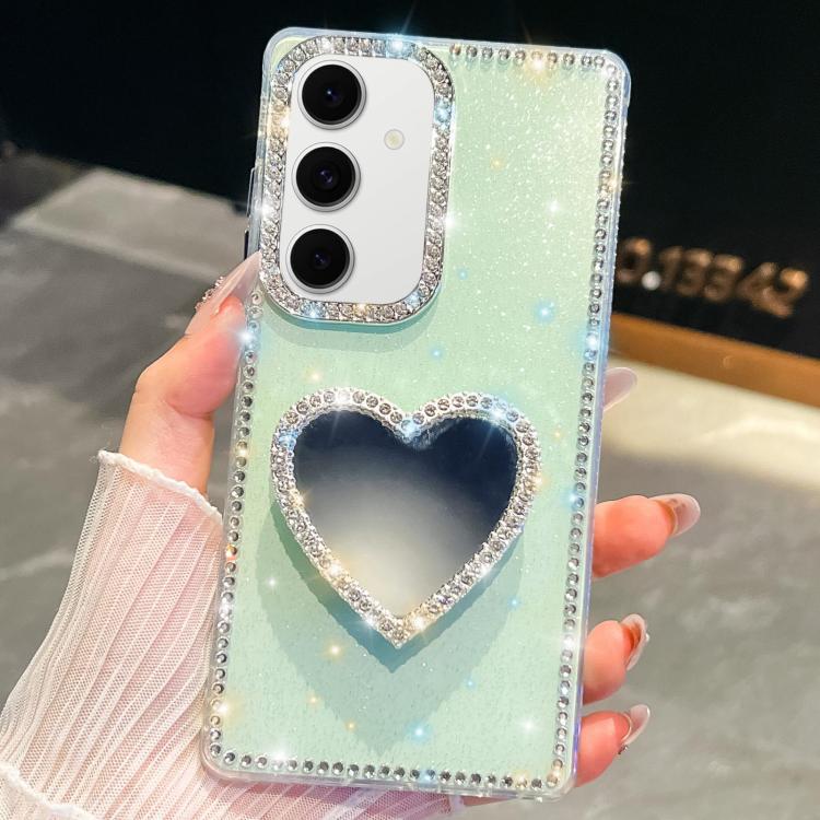Diamond Glitter Mirror Heart Holder Phone Case, For Samsung Galaxy S25 5G, For Samsung Galaxy S25+ 5G, For Samsung Galaxy S25 Ultra 5G, For Samsung Galaxy A16 5G, For Samsung Galaxy S24 FE 5G, For Samsung Galaxy A15 5G, For Samsung Galaxy A55 5G       ...