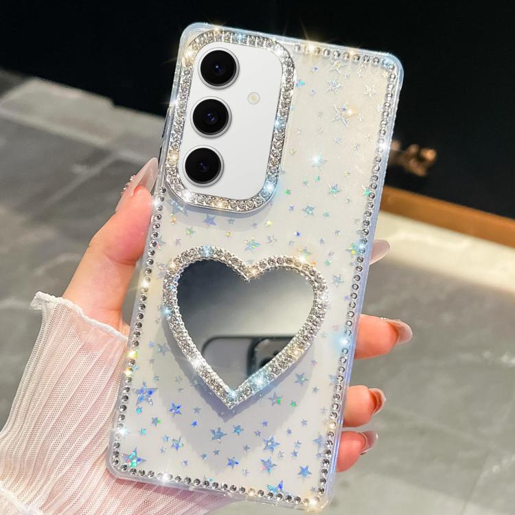 Diamond Glitter Mirror Heart Holder Phone Case, For Samsung Galaxy S25 5G, For Samsung Galaxy S25+ 5G, For Samsung Galaxy S25 Ultra 5G, For Samsung Galaxy A16 5G, For Samsung Galaxy S24 FE 5G, For Samsung Galaxy A15 5G, For Samsung Galaxy A55 5G       ...