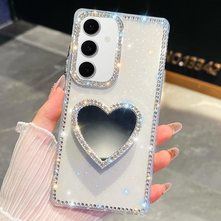 Diamond Glitter Mirror Heart Holder Phone Case, For Samsung Galaxy S25 5G, For Samsung Galaxy S25+ 5G, For Samsung Galaxy S25 Ultra 5G, For Samsung Galaxy A16 5G, For Samsung Galaxy S24 FE 5G, For Samsung Galaxy A15 5G, For Samsung Galaxy A55 5G       ...