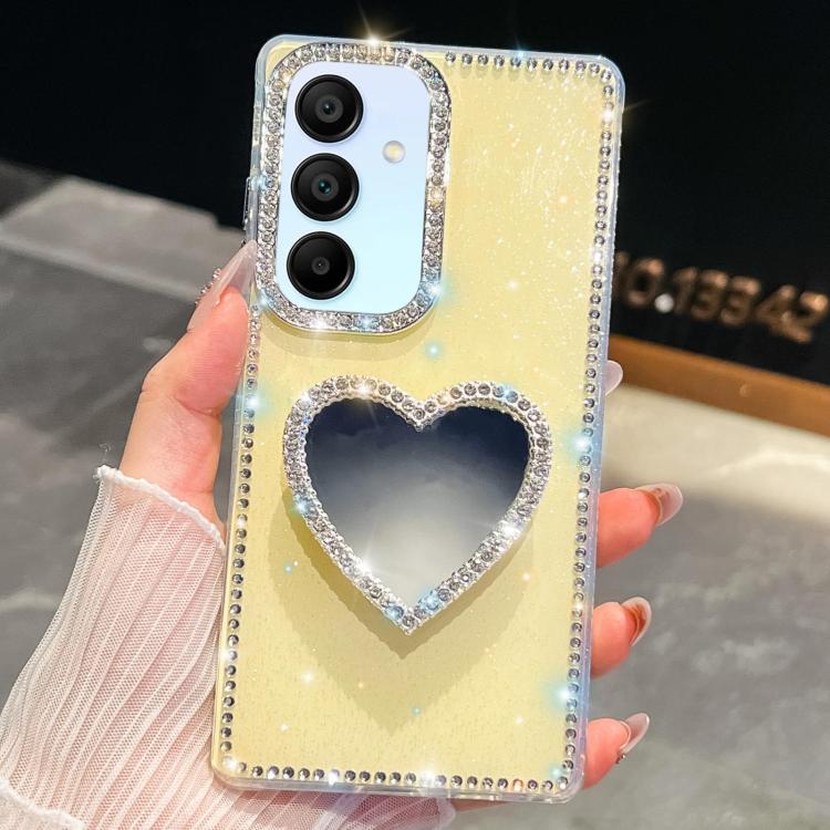 Diamond Glitter Mirror Heart Holder Phone Case, For Samsung Galaxy S25 5G, For Samsung Galaxy S25+ 5G, For Samsung Galaxy S25 Ultra 5G, For Samsung Galaxy A16 5G, For Samsung Galaxy S24 FE 5G, For Samsung Galaxy A15 5G, For Samsung Galaxy A55 5G       ...