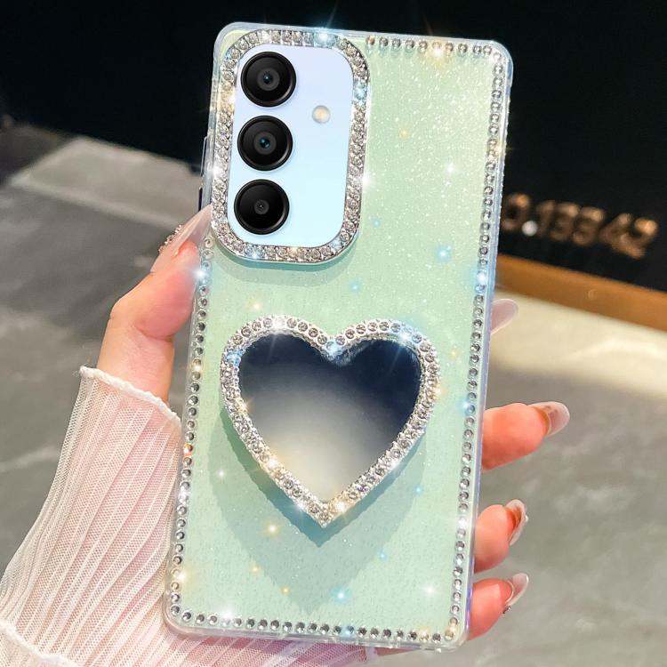 Diamond Glitter Mirror Heart Holder Phone Case, For Samsung Galaxy S25 5G, For Samsung Galaxy S25+ 5G, For Samsung Galaxy S25 Ultra 5G, For Samsung Galaxy A16 5G, For Samsung Galaxy S24 FE 5G, For Samsung Galaxy A15 5G, For Samsung Galaxy A55 5G       ...