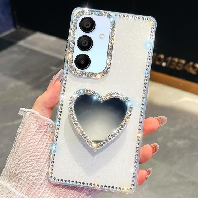 Diamond Glitter Mirror Heart Holder Phone Case, For Samsung Galaxy S25 5G, For Samsung Galaxy S25+ 5G, For Samsung Galaxy S25 Ultra 5G, For Samsung Galaxy A16 5G, For Samsung Galaxy S24 FE 5G, For Samsung Galaxy A15 5G, For Samsung Galaxy A55 5G       ...