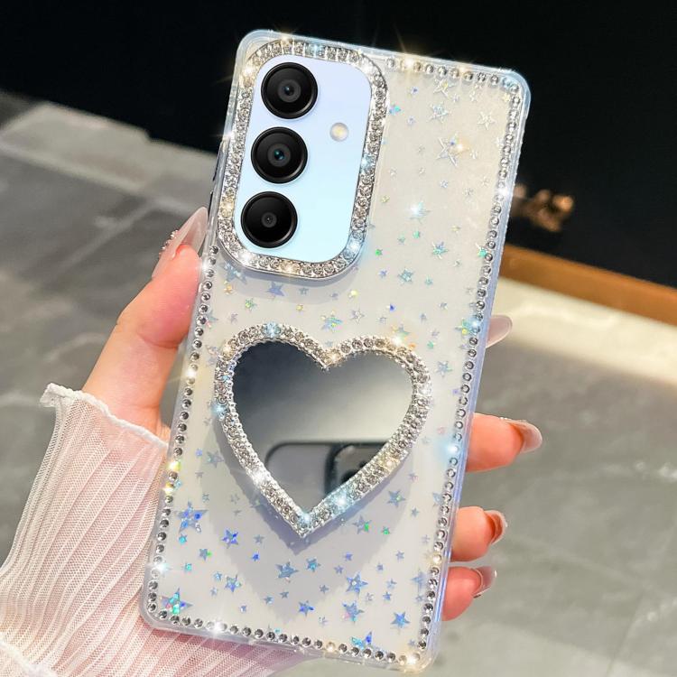 Diamond Glitter Mirror Heart Holder Phone Case, For Samsung Galaxy S25 5G, For Samsung Galaxy S25+ 5G, For Samsung Galaxy S25 Ultra 5G, For Samsung Galaxy A16 5G, For Samsung Galaxy S24 FE 5G, For Samsung Galaxy A15 5G, For Samsung Galaxy A55 5G       ...