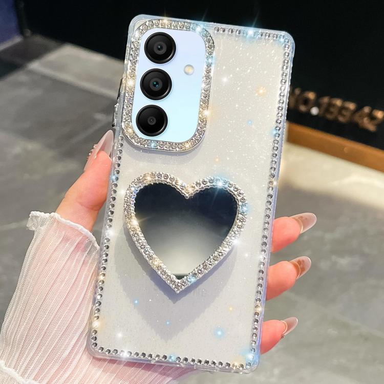 Diamond Glitter Mirror Heart Holder Phone Case, For Samsung Galaxy S25 5G, For Samsung Galaxy S25+ 5G, For Samsung Galaxy S25 Ultra 5G, For Samsung Galaxy A16 5G, For Samsung Galaxy S24 FE 5G, For Samsung Galaxy A15 5G, For Samsung Galaxy A55 5G       ...