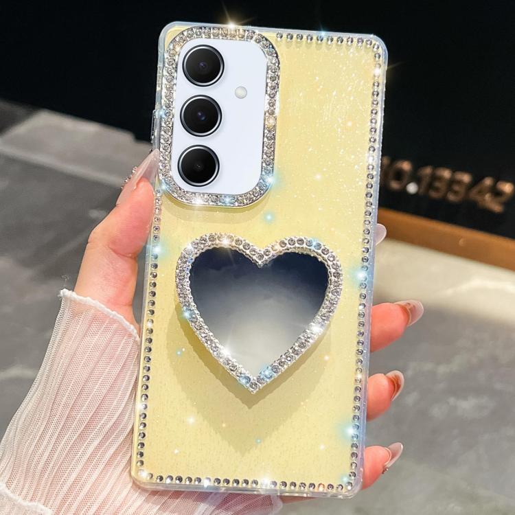Diamond Glitter Mirror Heart Holder Phone Case, For Samsung Galaxy S25 5G, For Samsung Galaxy S25+ 5G, For Samsung Galaxy S25 Ultra 5G, For Samsung Galaxy A16 5G, For Samsung Galaxy S24 FE 5G, For Samsung Galaxy A15 5G, For Samsung Galaxy A55 5G       ...