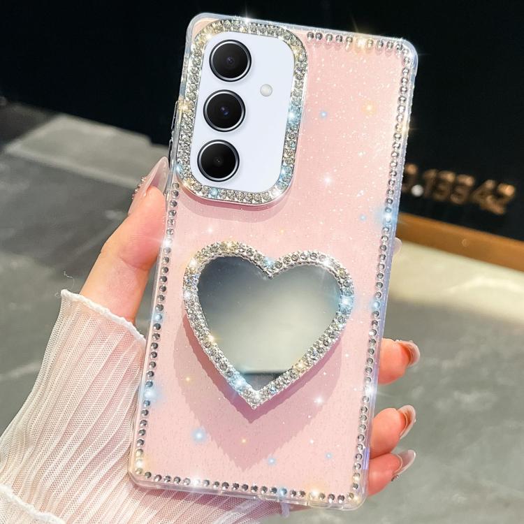 Diamond Glitter Mirror Heart Holder Phone Case, For Samsung Galaxy S25 5G, For Samsung Galaxy S25+ 5G, For Samsung Galaxy S25 Ultra 5G, For Samsung Galaxy A16 5G, For Samsung Galaxy S24 FE 5G, For Samsung Galaxy A15 5G, For Samsung Galaxy A55 5G       ...