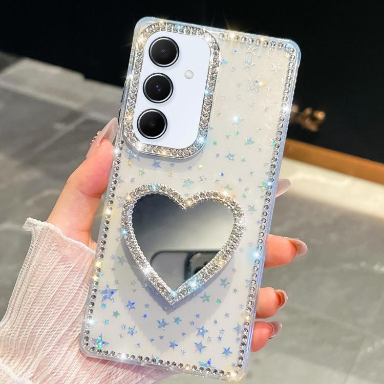 Diamond Glitter Mirror Heart Holder Phone Case, For Samsung Galaxy S25 5G, For Samsung Galaxy S25+ 5G, For Samsung Galaxy S25 Ultra 5G, For Samsung Galaxy A16 5G, For Samsung Galaxy S24 FE 5G, For Samsung Galaxy A15 5G, For Samsung Galaxy A55 5G       ...