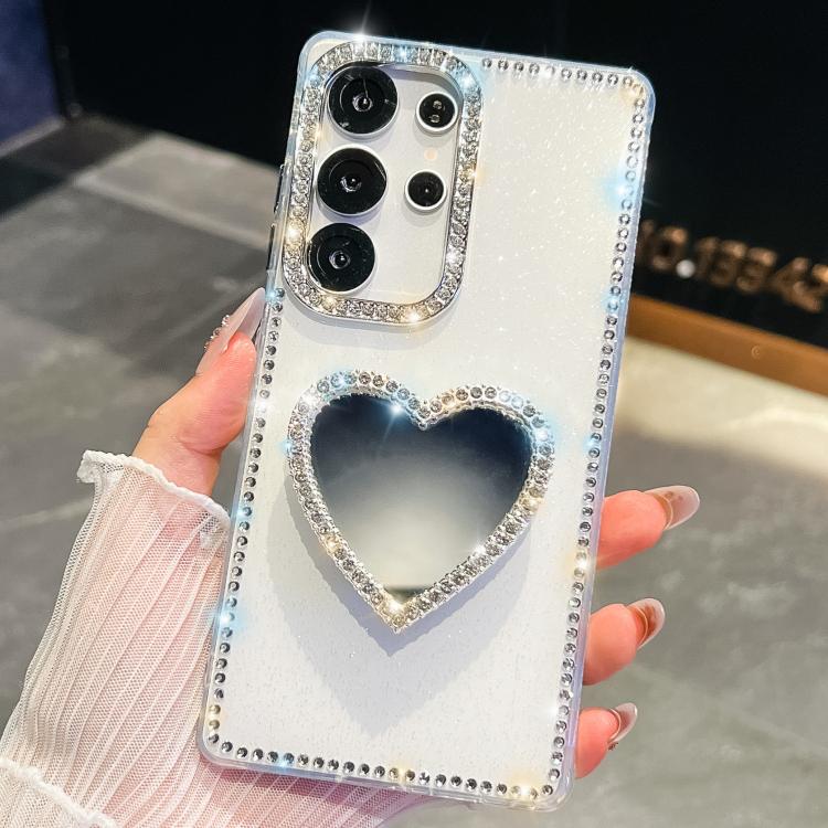 Diamond Glitter Mirror Heart Holder Phone Case, For Samsung Galaxy S24 Ultra 5G, For Samsung Galaxy S24+ 5G, For Samsung Galaxy S24 5G, For Samsung Galaxy S23 Ultra 5G