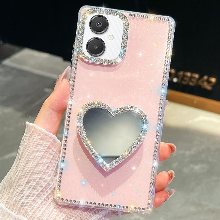 Diamond Glitter Mirror Heart Holder Phone Case, For Samsung Galaxy S26+ 5G, For Samsung Galaxy S26 Ultra 5G, For Samsung Galaxy S26 5G, For Samsung Galaxy A07 5G, For Samsung Galaxy A17 5G, For Samsung Galaxy A56 5G, For Samsung Galaxy A26 5G          ...