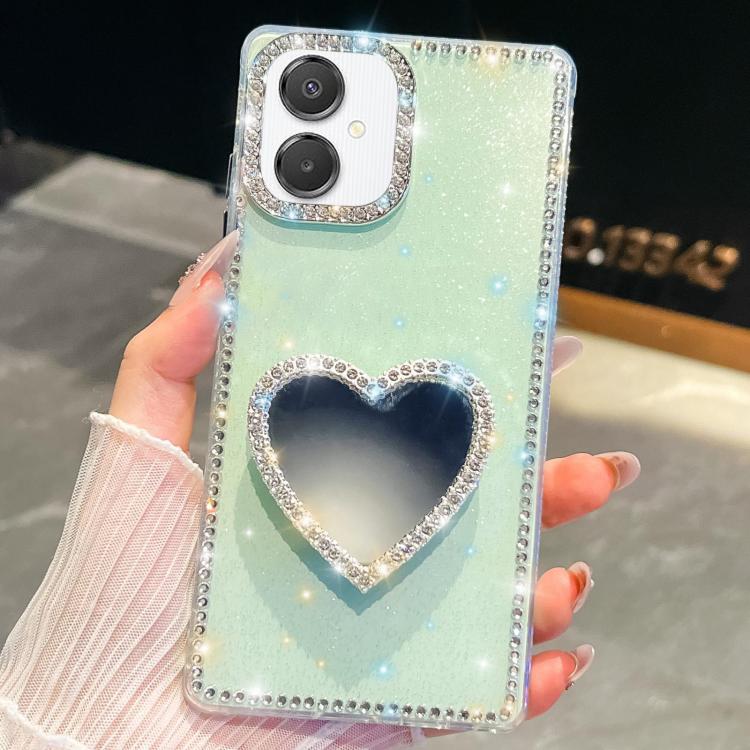 Diamond Glitter Mirror Heart Holder Phone Case, For Samsung Galaxy S26+ 5G, For Samsung Galaxy S26 Ultra 5G, For Samsung Galaxy S26 5G, For Samsung Galaxy A07 5G, For Samsung Galaxy A17 5G, For Samsung Galaxy A56 5G, For Samsung Galaxy A26 5G          ...