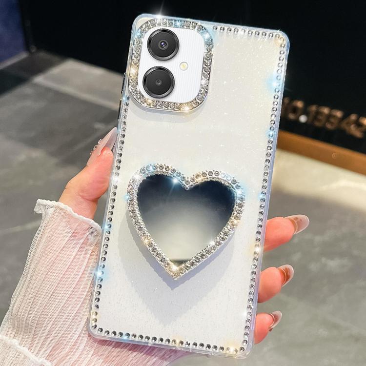 Diamond Glitter Mirror Heart Holder Phone Case, For Samsung Galaxy S26+ 5G, For Samsung Galaxy S26 Ultra 5G, For Samsung Galaxy S26 5G, For Samsung Galaxy A07 5G, For Samsung Galaxy A17 5G, For Samsung Galaxy A56 5G, For Samsung Galaxy A26 5G          ...