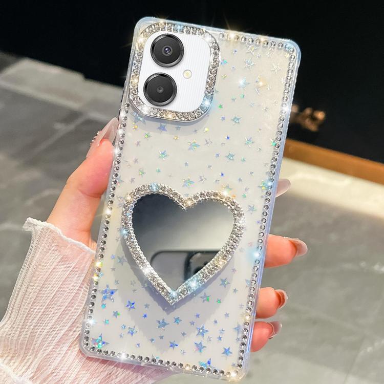 Diamond Glitter Mirror Heart Holder Phone Case, For Samsung Galaxy S26+ 5G, For Samsung Galaxy S26 Ultra 5G, For Samsung Galaxy S26 5G, For Samsung Galaxy A07 5G, For Samsung Galaxy A17 5G, For Samsung Galaxy A56 5G, For Samsung Galaxy A26 5G          ...