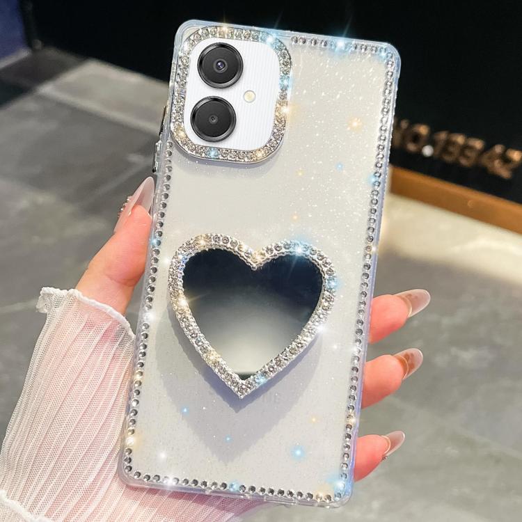 Diamond Glitter Mirror Heart Holder Phone Case, For Samsung Galaxy S26+ 5G, For Samsung Galaxy S26 Ultra 5G, For Samsung Galaxy S26 5G, For Samsung Galaxy A07 5G, For Samsung Galaxy A17 5G, For Samsung Galaxy A56 5G, For Samsung Galaxy A26 5G          ...