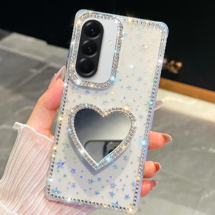 Diamond Glitter Mirror Heart Holder Phone Case, For Samsung Galaxy S26+ 5G, For Samsung Galaxy S26 Ultra 5G, For Samsung Galaxy S26 5G, For Samsung Galaxy A07 5G, For Samsung Galaxy A17 5G, For Samsung Galaxy A56 5G, For Samsung Galaxy A26 5G          ...