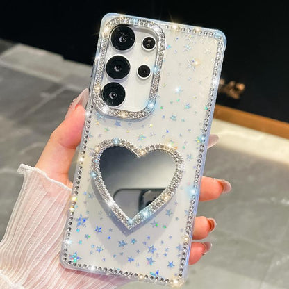Diamond Glitter Mirror Heart Holder Phone Case, For Samsung Galaxy S26+ 5G, For Samsung Galaxy S26 Ultra 5G, For Samsung Galaxy S26 5G, For Samsung Galaxy A07 5G, For Samsung Galaxy A17 5G, For Samsung Galaxy A56 5G, For Samsung Galaxy A26 5G          ...