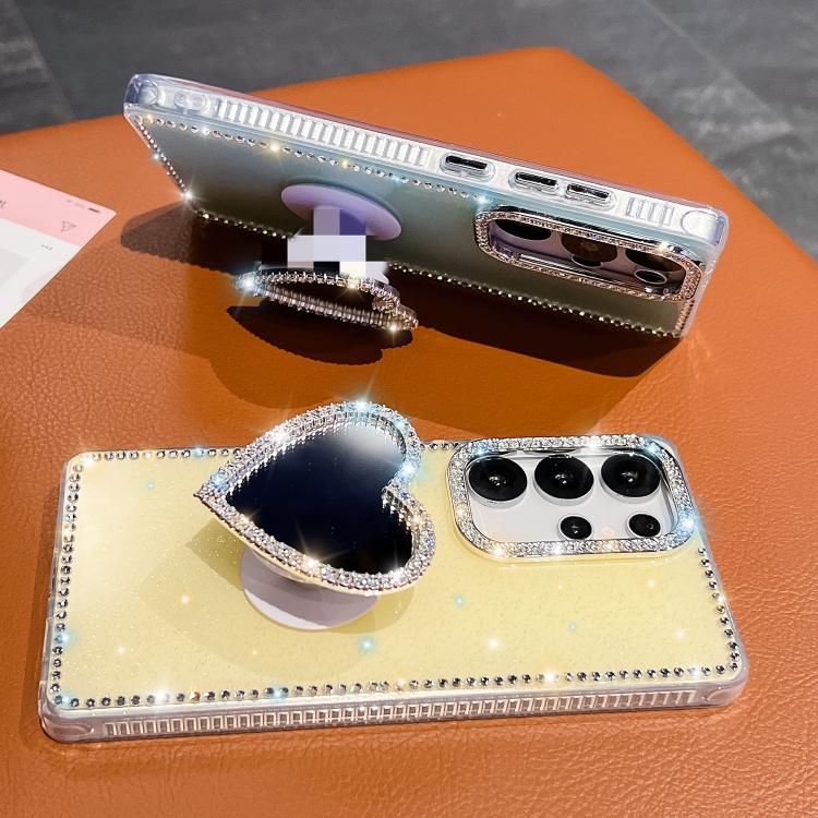 Diamond Glitter Mirror Heart Holder Phone Case, For Samsung Galaxy S26+ 5G, For Samsung Galaxy S26 Ultra 5G, For Samsung Galaxy S26 5G, For Samsung Galaxy A07 5G, For Samsung Galaxy A17 5G, For Samsung Galaxy A56 5G, For Samsung Galaxy A26 5G          ...