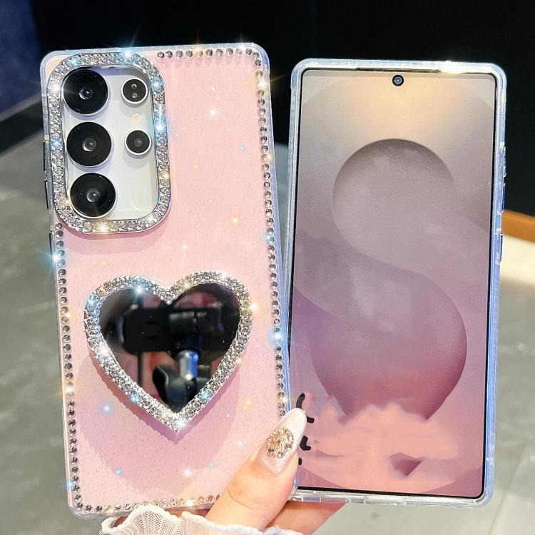 Diamond Glitter Mirror Heart Holder Phone Case, For Samsung Galaxy S24 Ultra 5G, For Samsung Galaxy S24+ 5G, For Samsung Galaxy S24 5G, For Samsung Galaxy S23 Ultra 5G