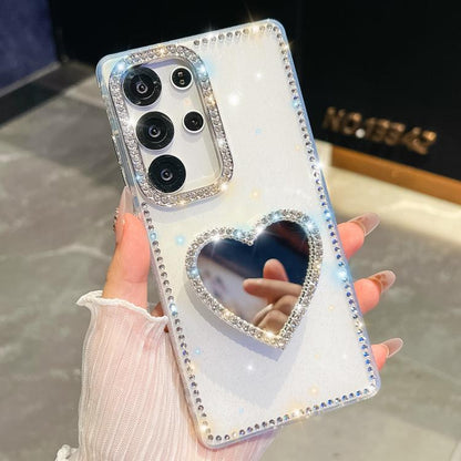 Diamond Glitter Mirror Heart Holder Phone Case, For Samsung Galaxy S25 5G, For Samsung Galaxy S25+ 5G, For Samsung Galaxy S25 Ultra 5G, For Samsung Galaxy A16 5G, For Samsung Galaxy S24 FE 5G, For Samsung Galaxy A15 5G, For Samsung Galaxy A55 5G       ...