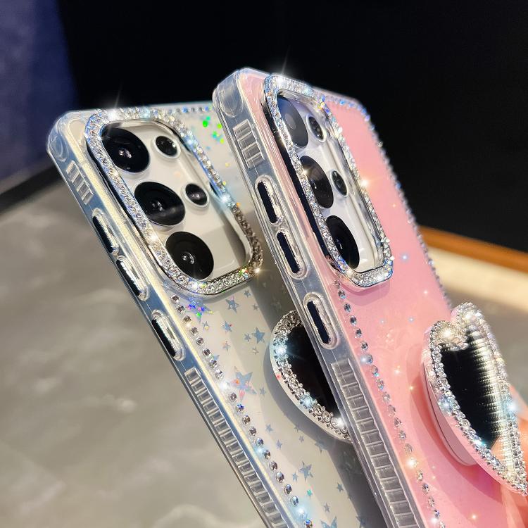 Diamond Glitter Mirror Heart Holder Phone Case, For Samsung Galaxy S25 5G, For Samsung Galaxy S25+ 5G, For Samsung Galaxy S25 Ultra 5G, For Samsung Galaxy A16 5G, For Samsung Galaxy S24 FE 5G, For Samsung Galaxy A15 5G, For Samsung Galaxy A55 5G       ...