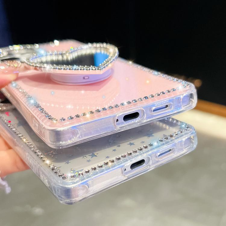 Diamond Glitter Mirror Heart Holder Phone Case, For Samsung Galaxy S26+ 5G, For Samsung Galaxy S26 Ultra 5G, For Samsung Galaxy S26 5G, For Samsung Galaxy A07 5G, For Samsung Galaxy A17 5G, For Samsung Galaxy A56 5G, For Samsung Galaxy A26 5G          ...