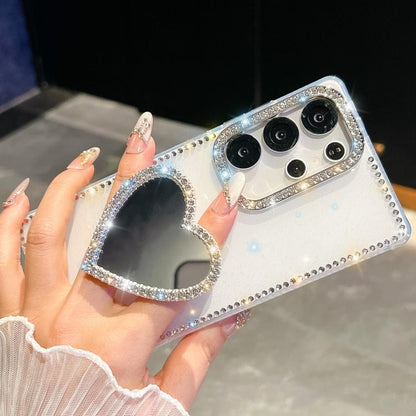 Diamond Glitter Mirror Heart Holder Phone Case, For Samsung Galaxy S26+ 5G, For Samsung Galaxy S26 Ultra 5G, For Samsung Galaxy S26 5G, For Samsung Galaxy A07 5G, For Samsung Galaxy A17 5G, For Samsung Galaxy A56 5G, For Samsung Galaxy A26 5G          ...