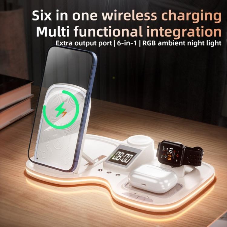T60 Wireless Charging Station Phone Watch Earbuds Magnetic Desktop Charger with Time Display
