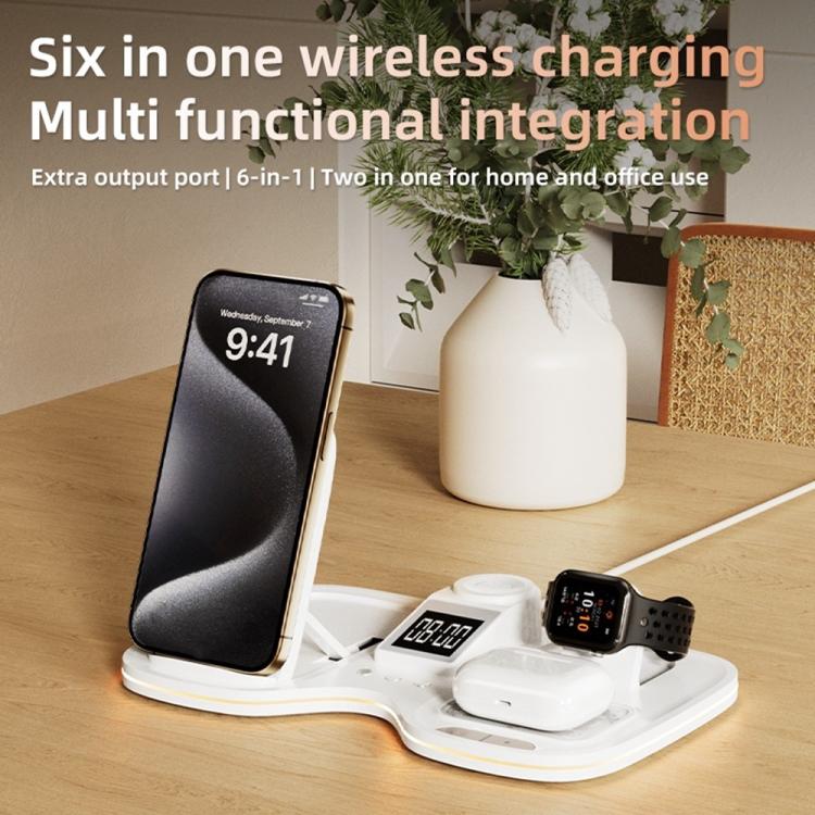 T60 Wireless Charging Station Phone Watch Earbuds Magnetic Desktop Charger with Time Display