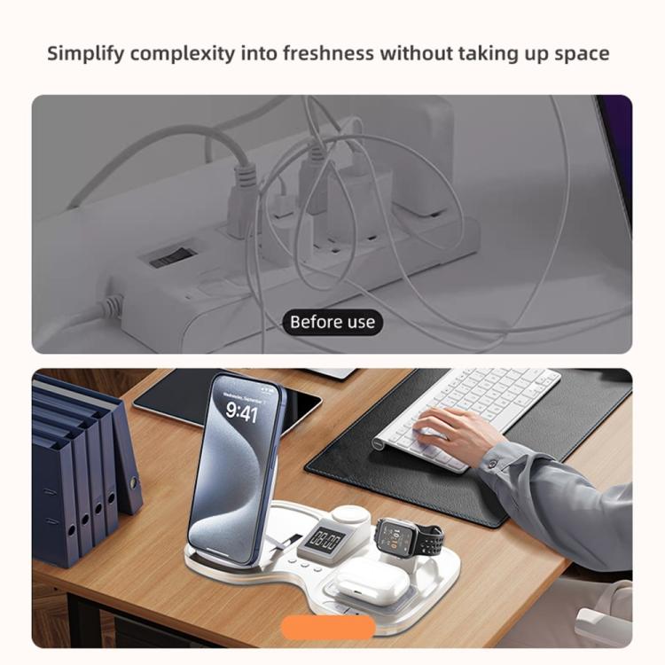 T60 Wireless Charging Station Phone Watch Earbuds Magnetic Desktop Charger with Time Display