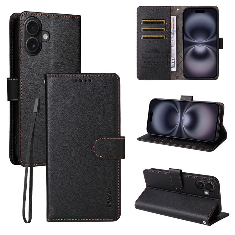 ENKAY RFID Blocking Wallet Kickstand Litchi Texture Leather Phone Case