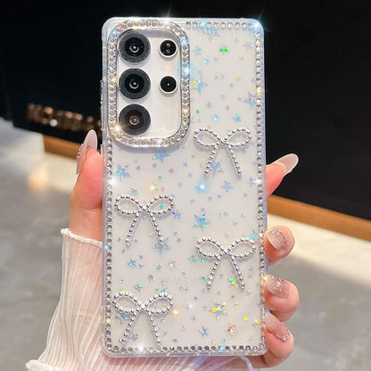 Diamond Glitter Bow-knot Four-Corner Shockproof Phone Case, For Samsung Galaxy S24 Ultra 5G, For Samsung Galaxy S24+ 5G, For Samsung Galaxy S24 5G, For Samsung Galaxy S23 Ultra 5G