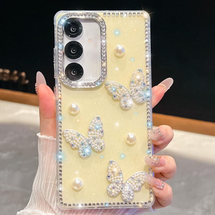 Diamond Glitter Pearl Butterfly Four-Corner Shockproof Phone Case, For Samsung Galaxy S26+ 5G, For Samsung Galaxy S26 Ultra 5G, For Samsung Galaxy S26 5G, For Samsung Galaxy A07 5G, For Samsung Galaxy A17 5G, For Samsung Galaxy A56 5G                  ...