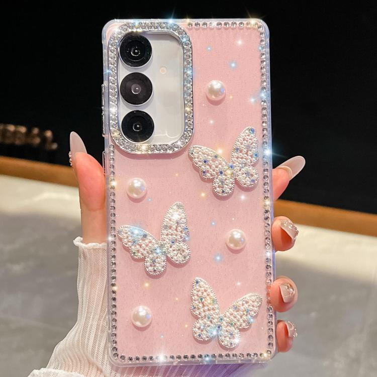 Diamond Glitter Pearl Butterfly Four-Corner Shockproof Phone Case, For Samsung Galaxy S25 5G, For Samsung Galaxy S25+ 5G, For Samsung Galaxy S25 Ultra 5G, For Samsung Galaxy A16 5G, For Samsung Galaxy S24 FE 5G, For Samsung Galaxy A15 5G               ...