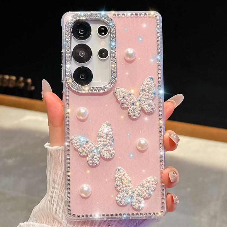 Diamond Glitter Pearl Butterfly Four-Corner Shockproof Phone Case, For Samsung Galaxy S25 5G, For Samsung Galaxy S25+ 5G, For Samsung Galaxy S25 Ultra 5G, For Samsung Galaxy A16 5G, For Samsung Galaxy S24 FE 5G, For Samsung Galaxy A15 5G               ...