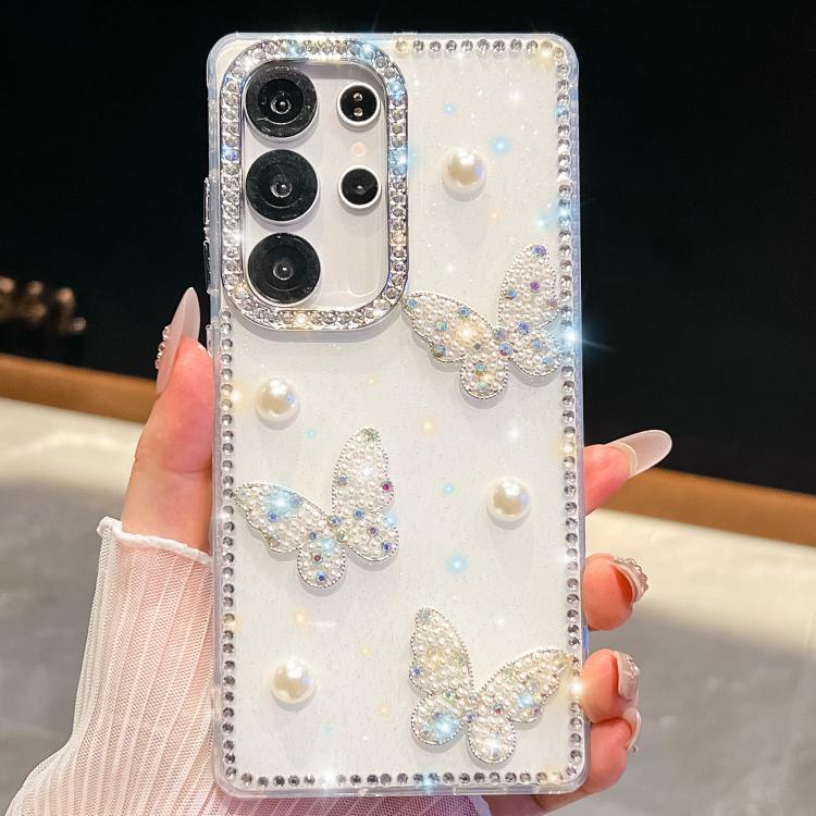 Diamond Glitter Pearl Butterfly Four-Corner Shockproof Phone Case, For Samsung Galaxy S25 5G, For Samsung Galaxy S25+ 5G, For Samsung Galaxy S25 Ultra 5G, For Samsung Galaxy A16 5G, For Samsung Galaxy S24 FE 5G, For Samsung Galaxy A15 5G               ...