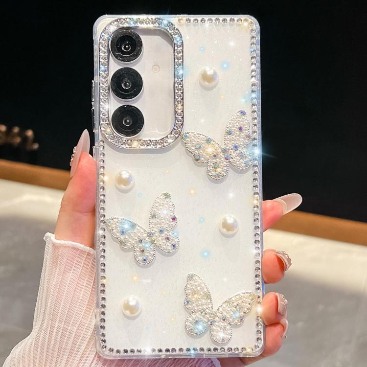 Diamond Glitter Pearl Butterfly Four-Corner Shockproof Phone Case, For Samsung Galaxy S25 5G, For Samsung Galaxy S25+ 5G, For Samsung Galaxy S25 Ultra 5G, For Samsung Galaxy A16 5G, For Samsung Galaxy S24 FE 5G, For Samsung Galaxy A15 5G               ...