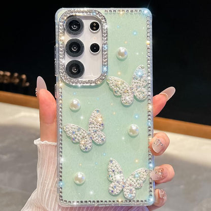 Diamond Glitter Pearl Butterfly Four-Corner Shockproof Phone Case, For Samsung Galaxy S24 Ultra 5G, For Samsung Galaxy S24+ 5G, For Samsung Galaxy S24 5G, For Samsung Galaxy S23 Ultra 5G