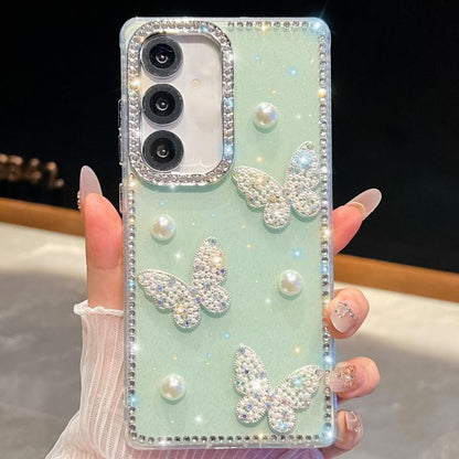 Diamond Glitter Pearl Butterfly Four-Corner Shockproof Phone Case, For Samsung Galaxy S24 Ultra 5G, For Samsung Galaxy S24+ 5G, For Samsung Galaxy S24 5G, For Samsung Galaxy S23 Ultra 5G