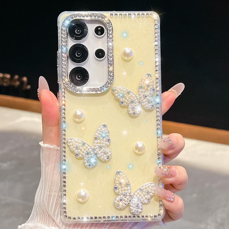 Diamond Glitter Pearl Butterfly Four-Corner Shockproof Phone Case, For Samsung Galaxy S24 Ultra 5G, For Samsung Galaxy S24+ 5G, For Samsung Galaxy S24 5G, For Samsung Galaxy S23 Ultra 5G