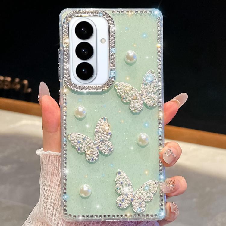 Diamond Glitter Pearl Butterfly Four-Corner Shockproof Phone Case, For Samsung Galaxy S26+ 5G, For Samsung Galaxy S26 Ultra 5G, For Samsung Galaxy S26 5G, For Samsung Galaxy A07 5G, For Samsung Galaxy A17 5G, For Samsung Galaxy A56 5G                  ...