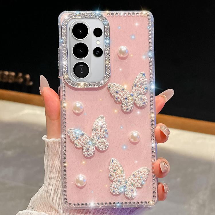Diamond Glitter Pearl Butterfly Four-Corner Shockproof Phone Case, For Samsung Galaxy S26+ 5G, For Samsung Galaxy S26 Ultra 5G, For Samsung Galaxy S26 5G, For Samsung Galaxy A07 5G, For Samsung Galaxy A17 5G, For Samsung Galaxy A56 5G                  ...