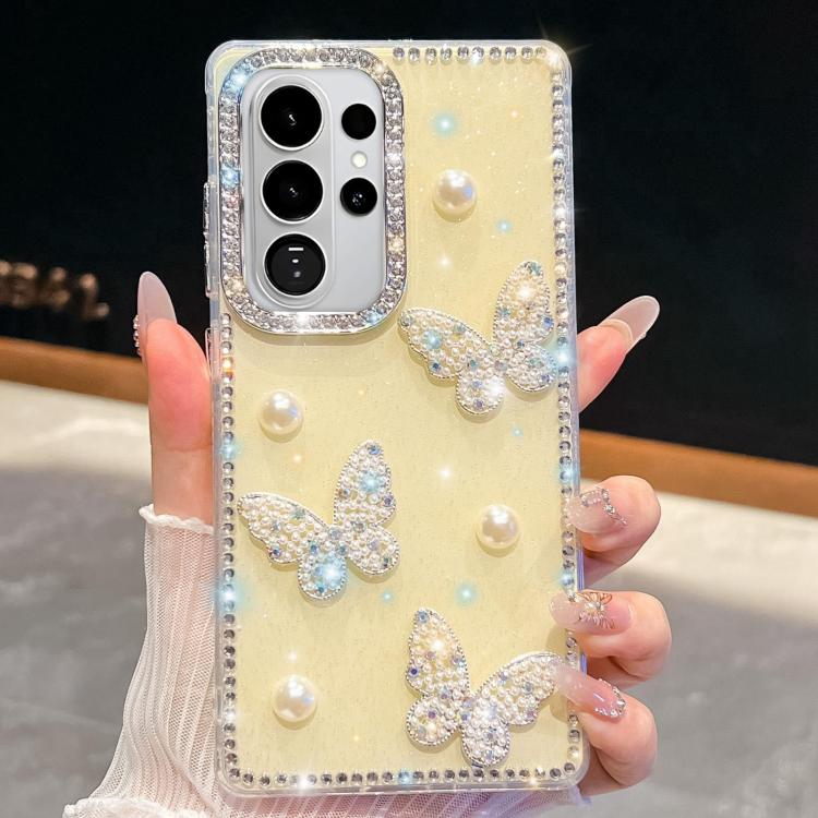 Diamond Glitter Pearl Butterfly Four-Corner Shockproof Phone Case, For Samsung Galaxy S26+ 5G, For Samsung Galaxy S26 Ultra 5G, For Samsung Galaxy S26 5G, For Samsung Galaxy A07 5G, For Samsung Galaxy A17 5G, For Samsung Galaxy A56 5G                  ...