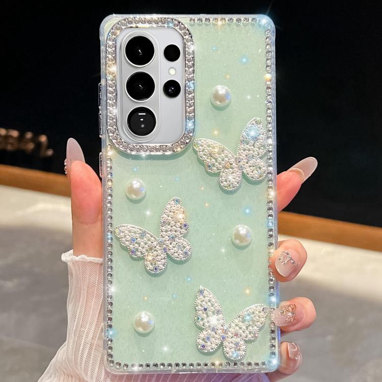 Diamond Glitter Pearl Butterfly Four-Corner Shockproof Phone Case, For Samsung Galaxy S26+ 5G, For Samsung Galaxy S26 Ultra 5G, For Samsung Galaxy S26 5G, For Samsung Galaxy A07 5G, For Samsung Galaxy A17 5G, For Samsung Galaxy A56 5G                  ...
